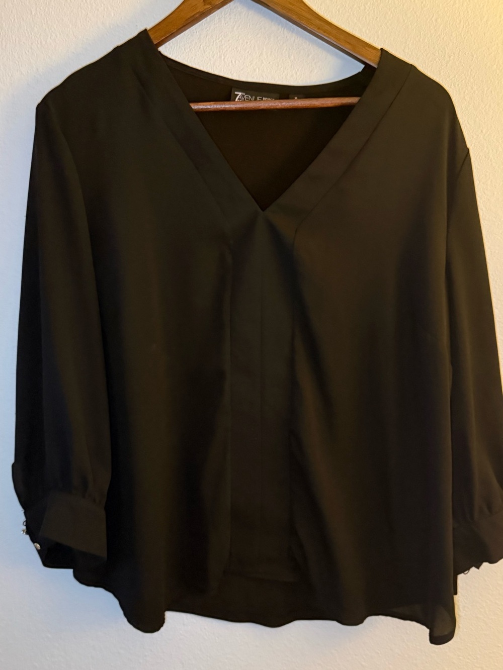 Black V-Neck Blouse with 3/4 Sleeve Cuffs